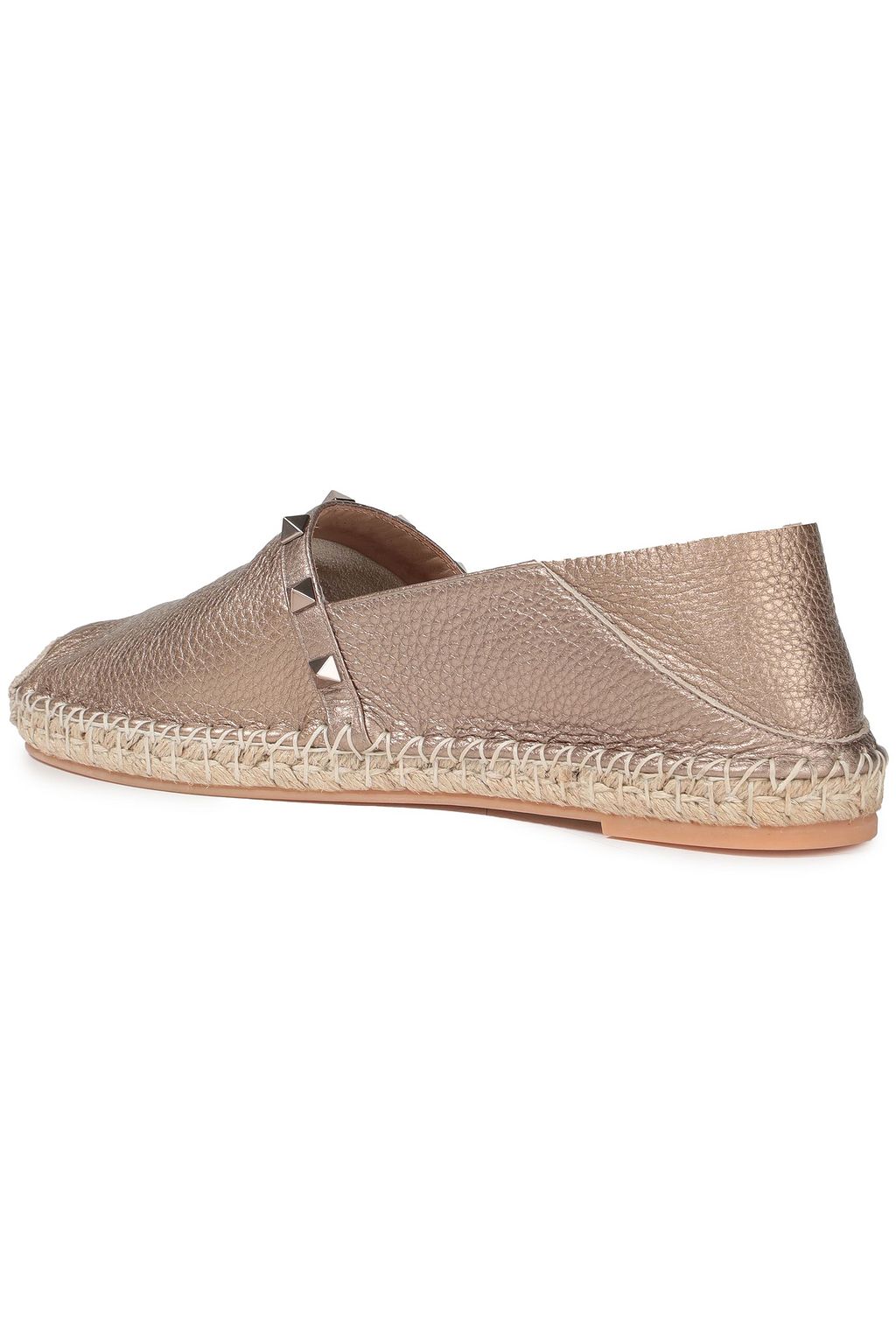 VALENTINO GARAVANI Rockstud metallic pebbled-leather collapsible-heel espadrilles
