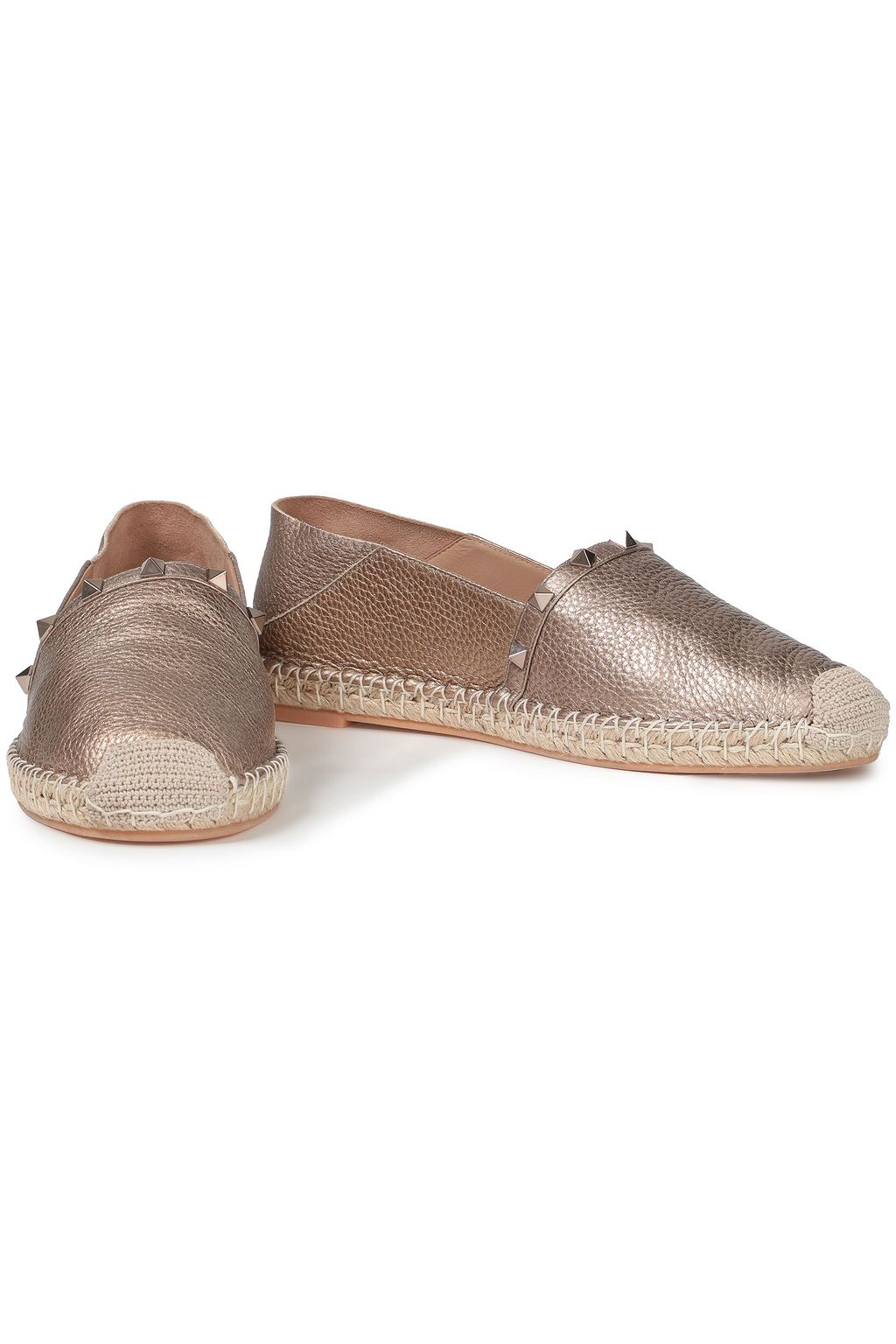 VALENTINO GARAVANI Rockstud metallic pebbled-leather collapsible-heel espadrilles