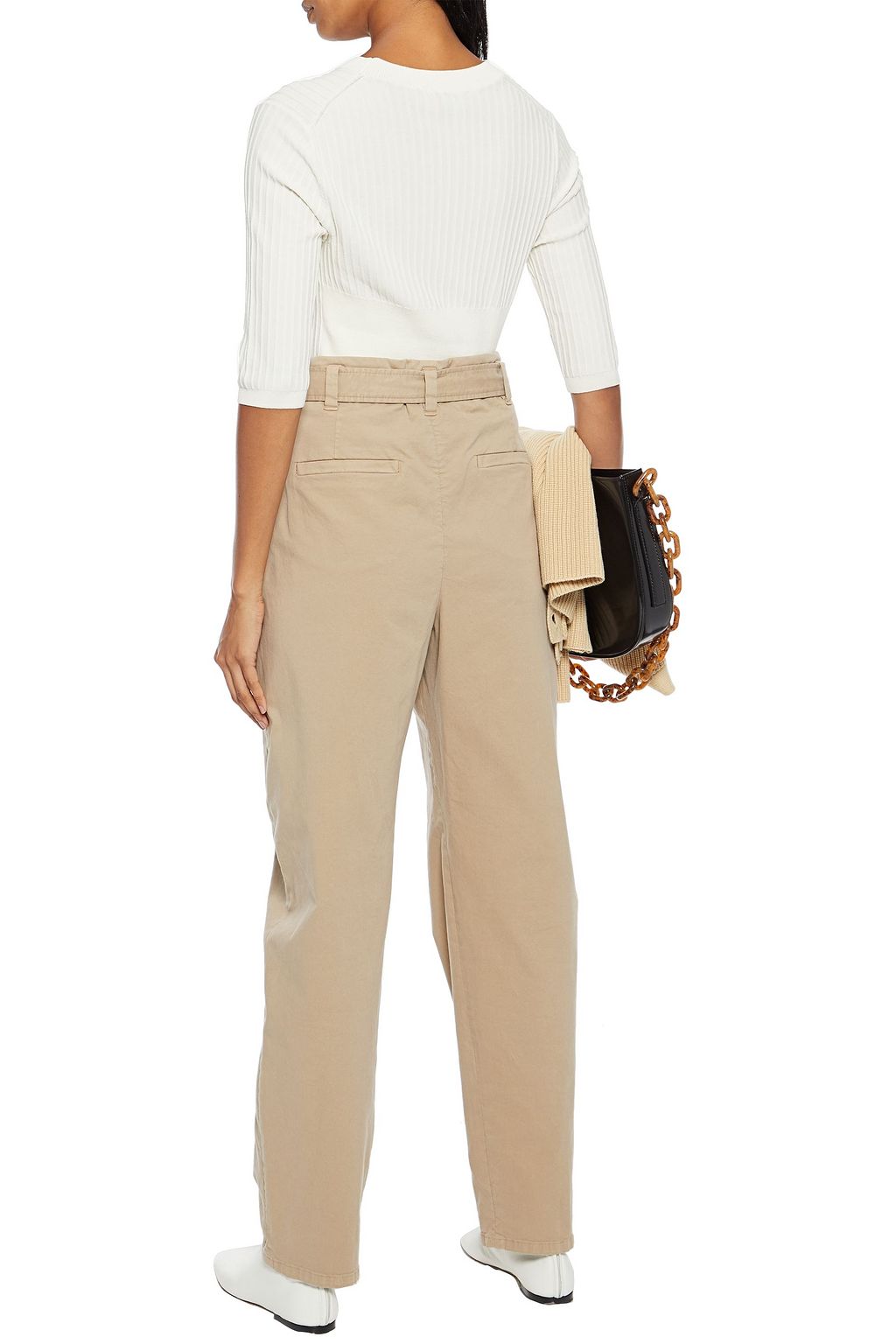 BRUNELLO CUCINELLI Belted pleated cotton-blend twill tapered pants