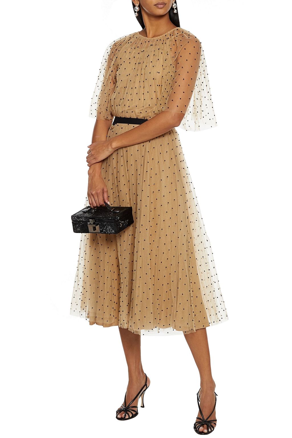 MARIA LUCIA HOHAN Shani belted bead-embellished gathered tulle midi dress