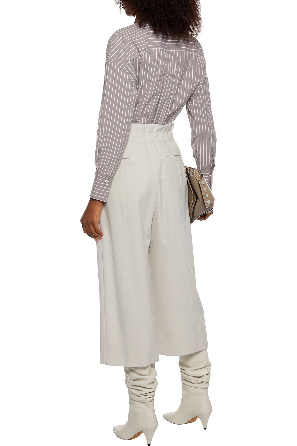 BRUNELLO CUCINELLI Bead-embellished striped cotton-blend poplin shirt