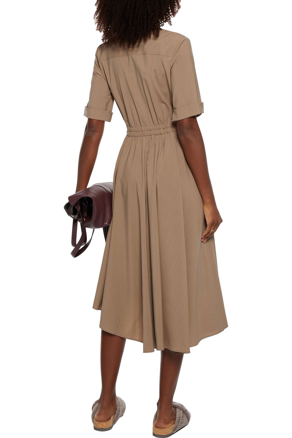 BRUNELLO CUCINELLI Bead-embellished belted wool midi dress