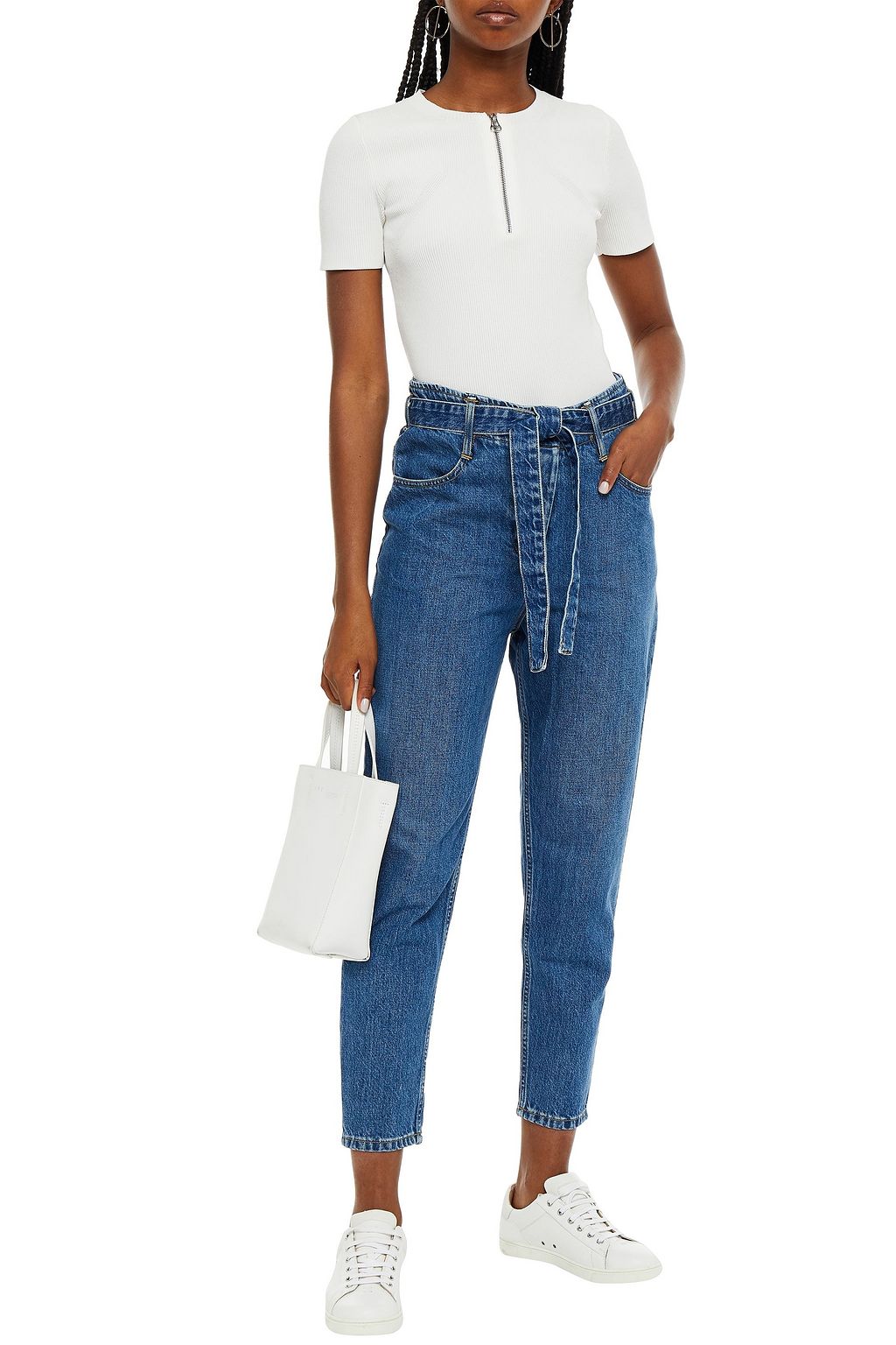 3X1 NYC Spencer cropped belted high-rise slim-leg jeans