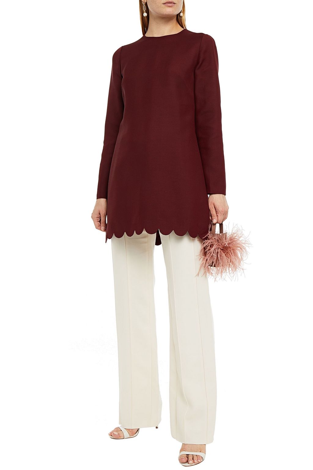 VALENTINO GARAVANI Scalloped wool and silk-blend crepe tunic