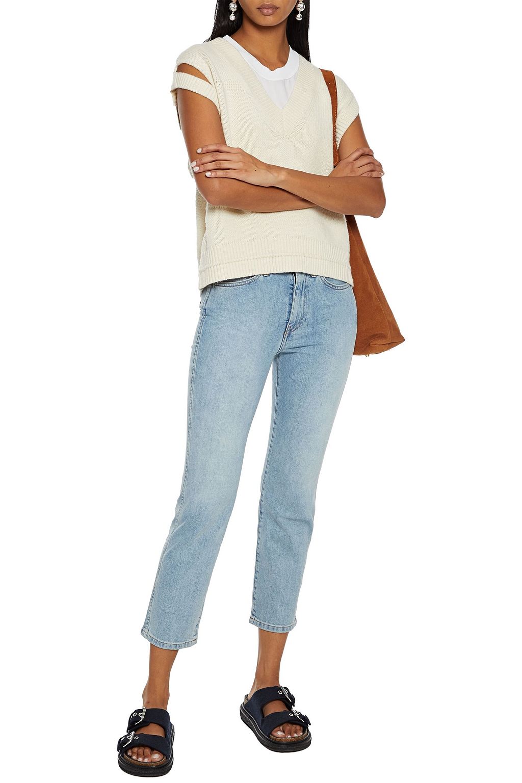 3X1 Straight Authentic hoch sitzende Cropped Jeans mit schmalem Bein in Distressed-Optik
