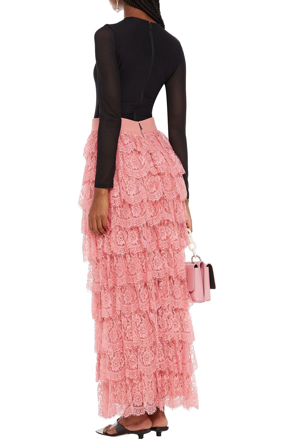 ALICE + OLIVIA Tiered lace maxi skirt