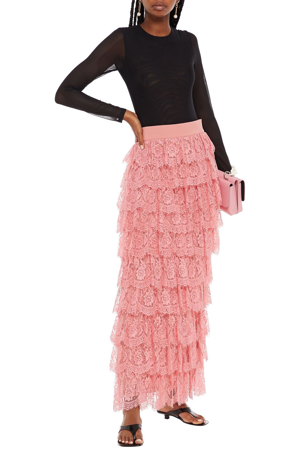 ALICE + OLIVIA Tiered lace maxi skirt
