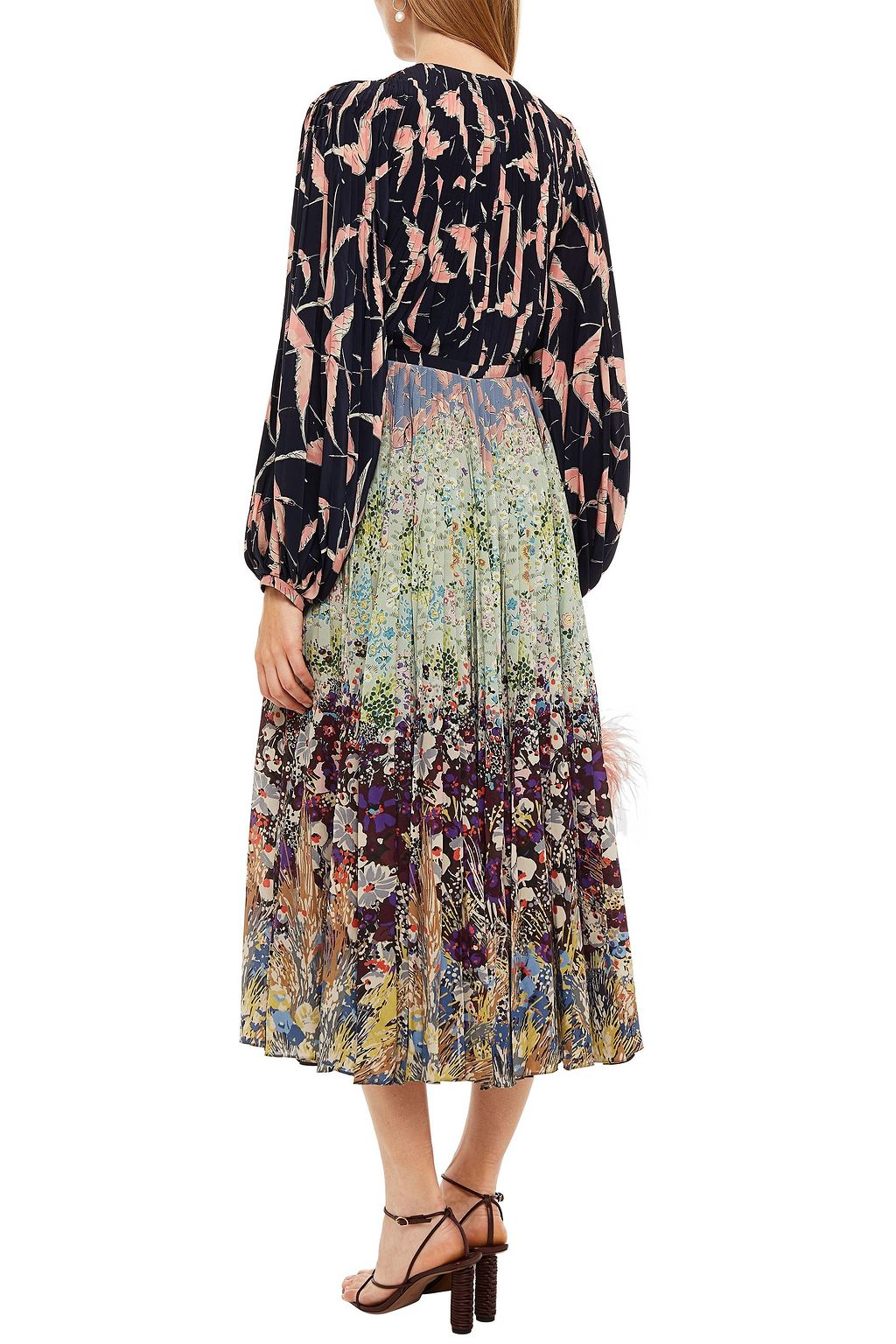 VALENTINO GARAVANI Pleated printed silk crepe de chine maxi dress