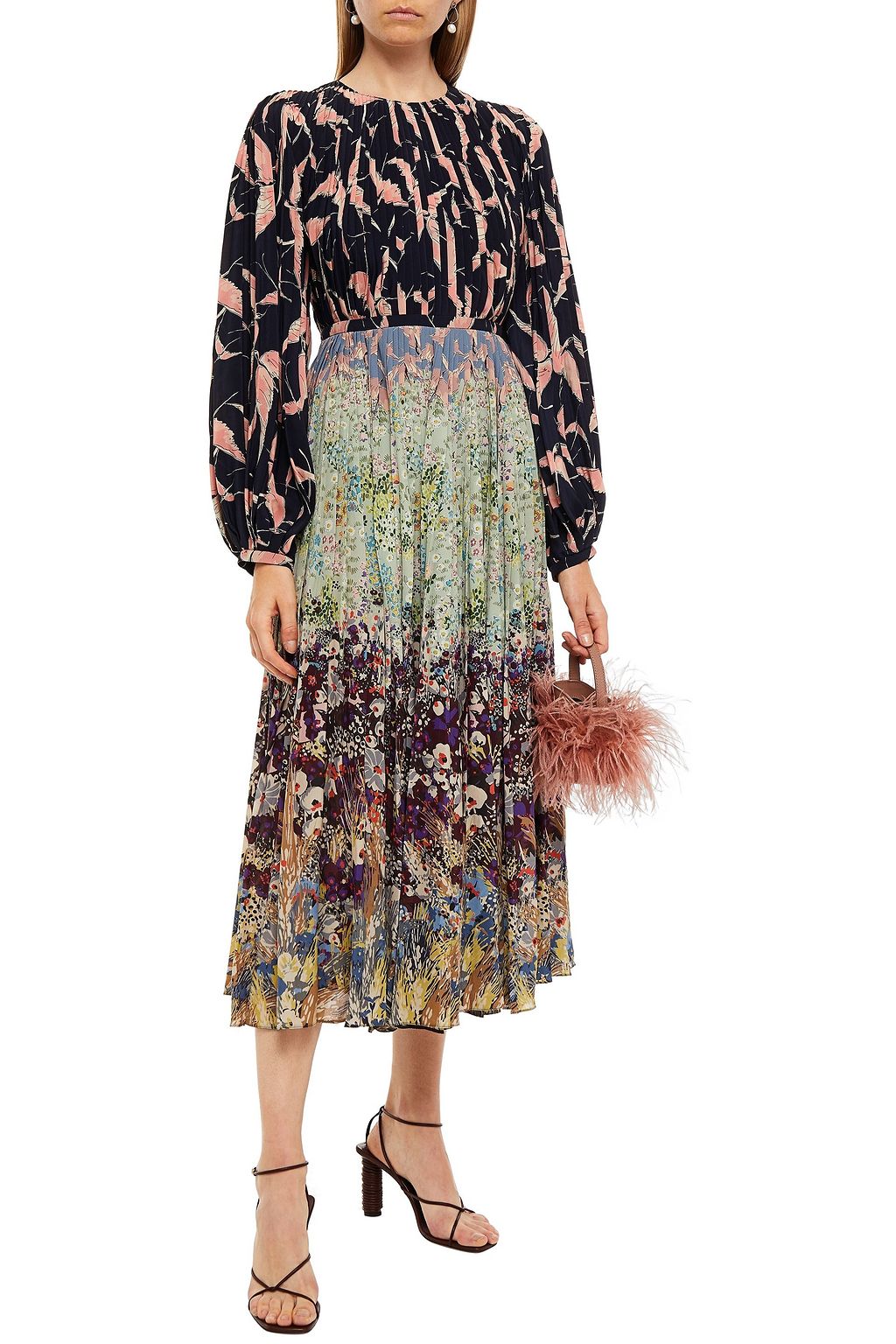 VALENTINO GARAVANI Pleated printed silk crepe de chine maxi dress