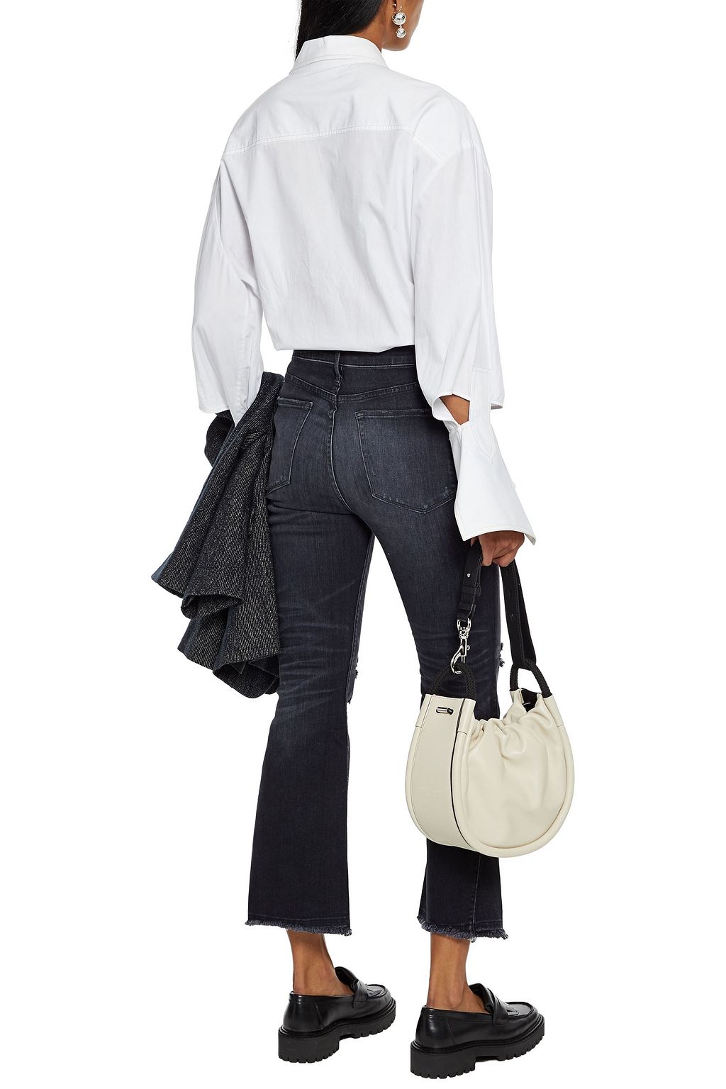 3X1 NYC W3 Higher Ground Gusset Crop distressed high-rise kick-flare jeans