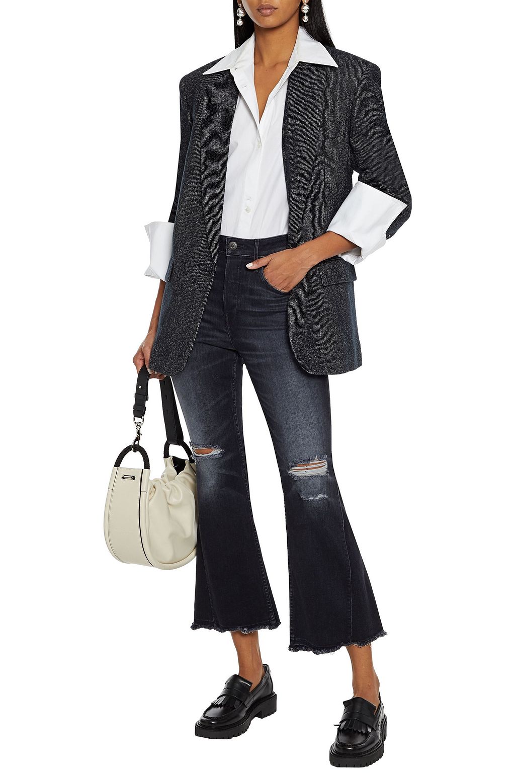 3X1 NYC W3 Higher Ground Gusset Crop distressed high-rise kick-flare jeans
