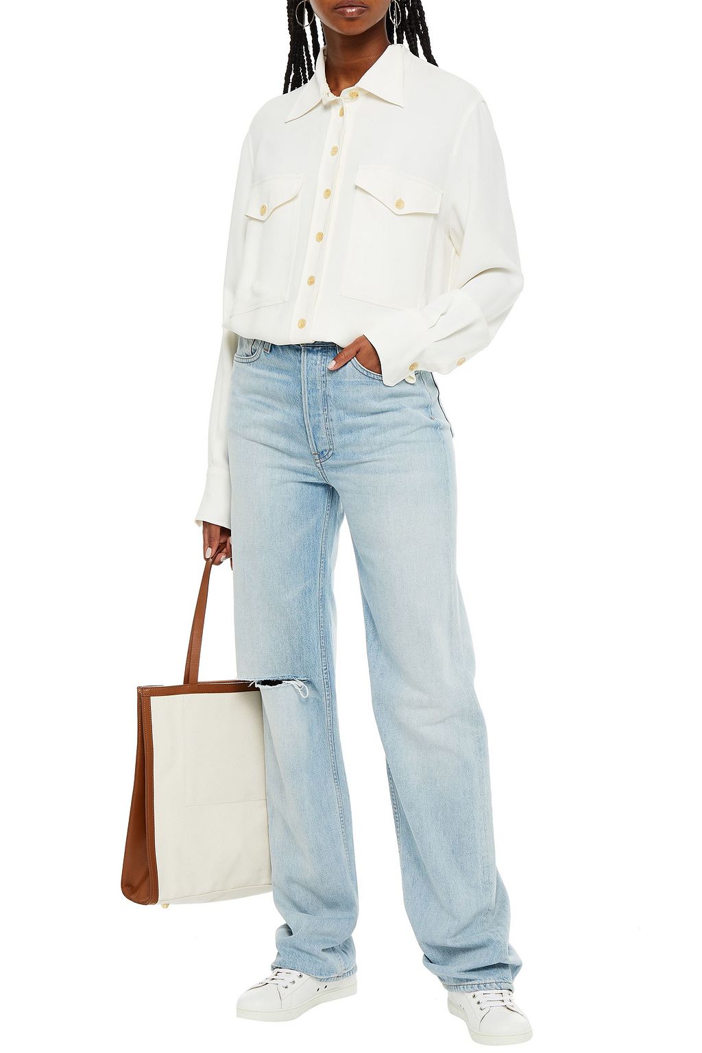 3X1 NYC + Mimi Cuttrell distressed high-rise straight-leg jeans