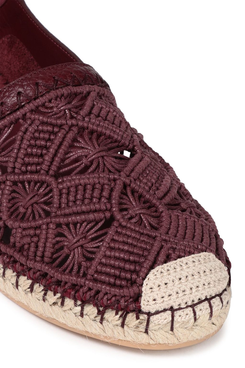 VALENTINO GARAVANI Macramé-paneled leather collapsible-heel espadrilles