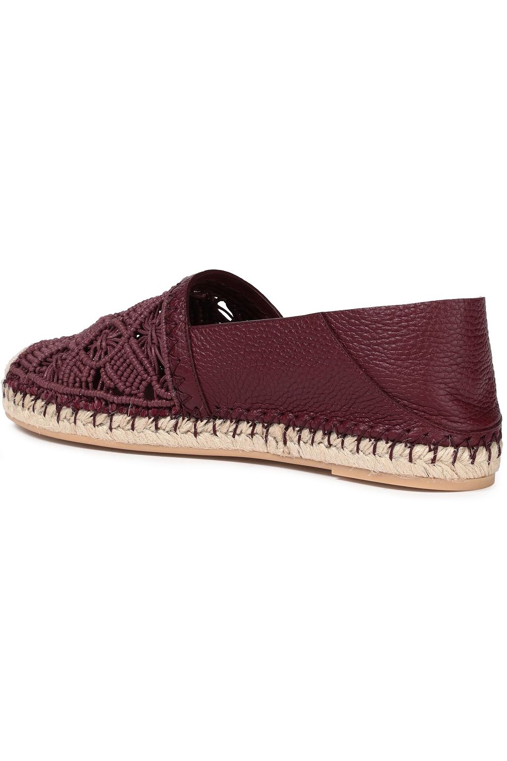 VALENTINO GARAVANI Macramé-paneled leather collapsible-heel espadrilles