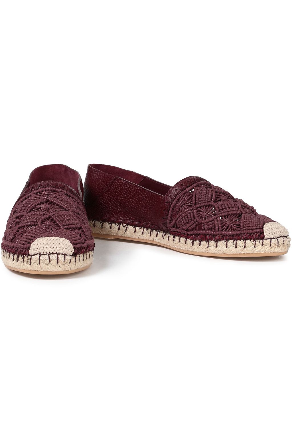 VALENTINO GARAVANI Macramé-paneled leather collapsible-heel espadrilles