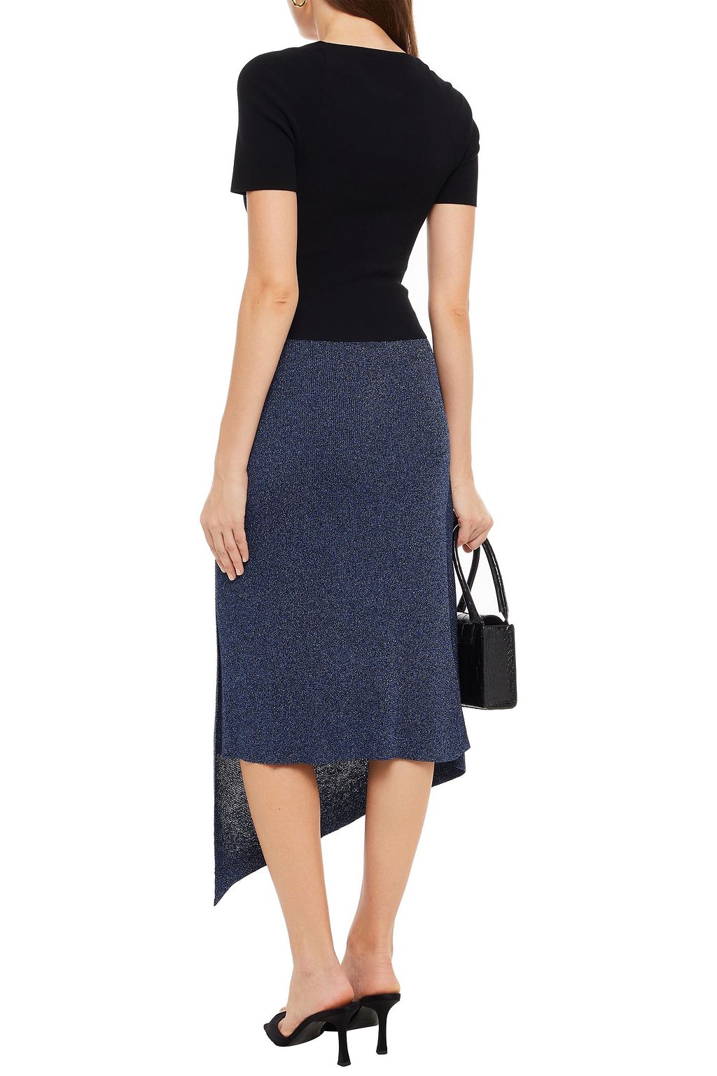 STELLA MCCARTNEY Asymmetric metallic stretch-knit midi skirt
