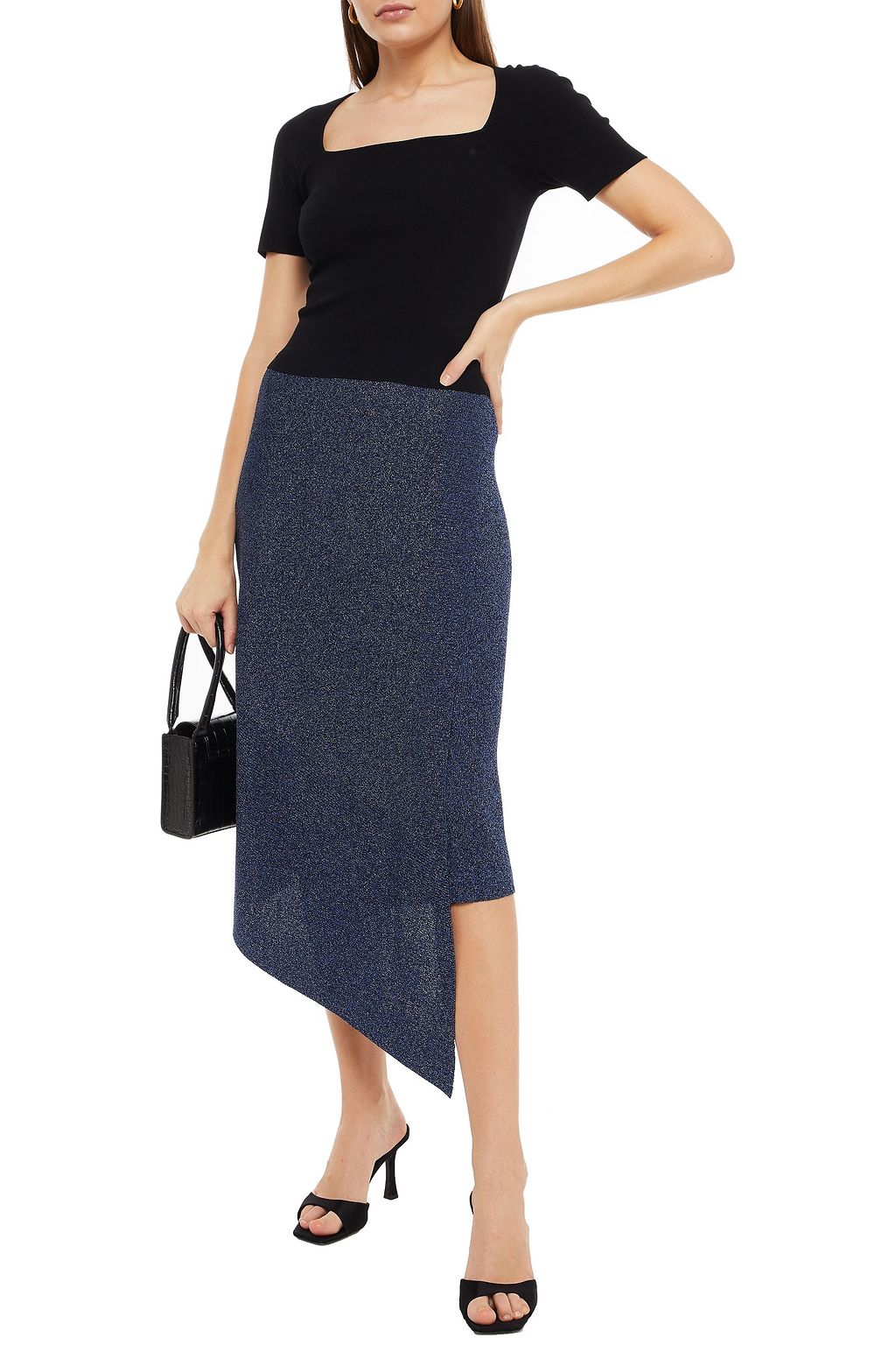 STELLA MCCARTNEY Asymmetric metallic stretch-knit midi skirt