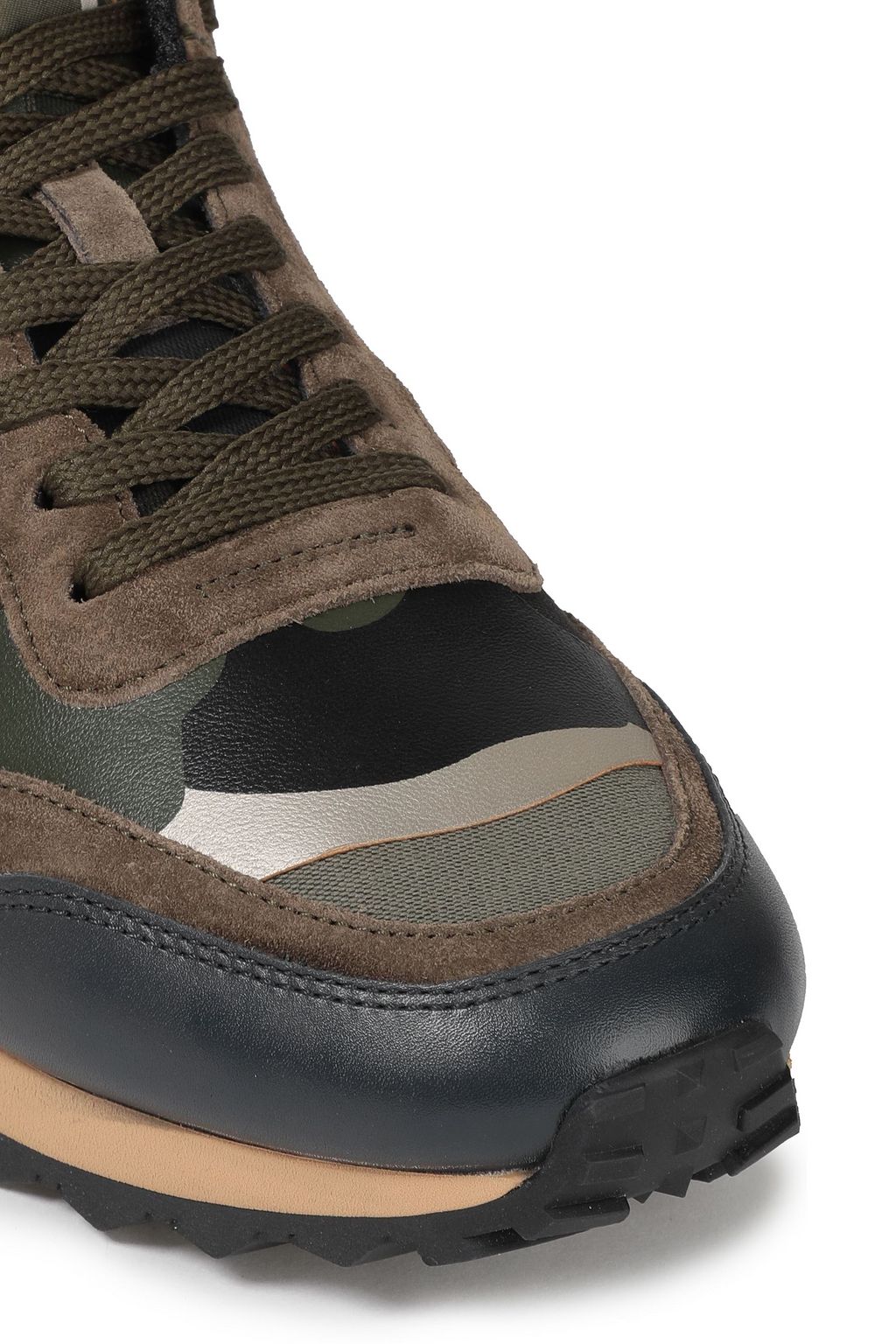 VALENTINO GARAVANI Rockstud camouflage-print leather, suede and canvas sneakers