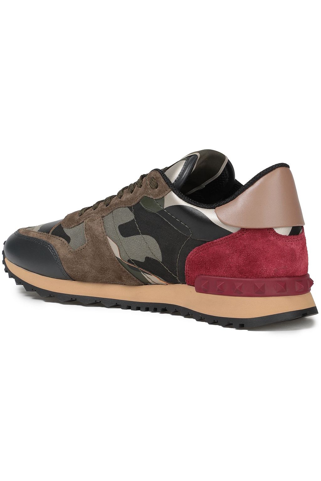 VALENTINO GARAVANI Rockstud camouflage-print leather, suede and canvas sneakers