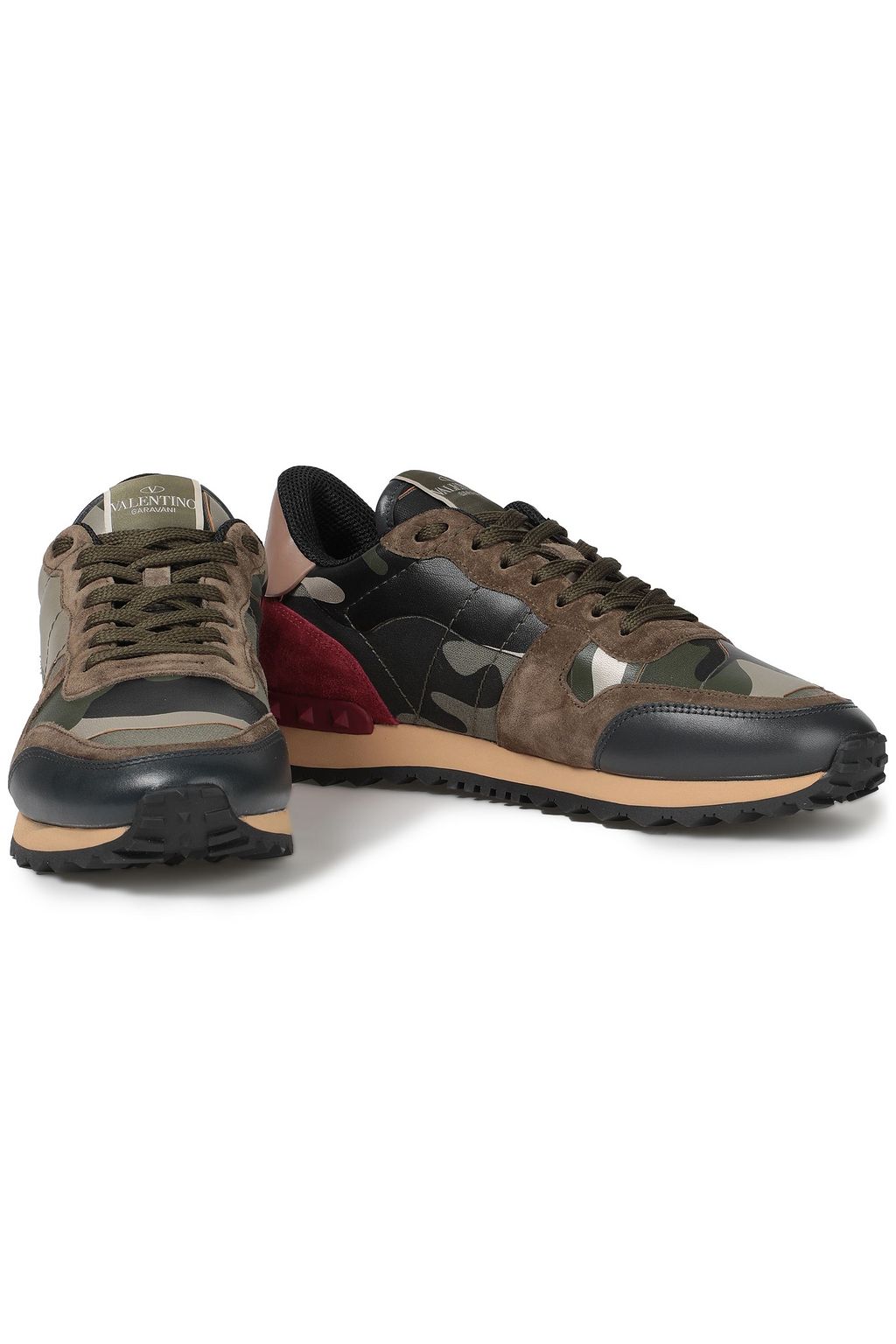 VALENTINO GARAVANI Rockstud camouflage-print leather, suede and canvas sneakers