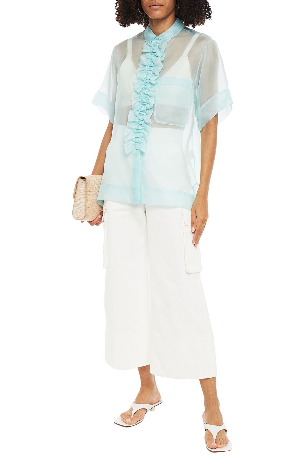 LEE MATHEWS Ruffle-trimmed silk-organza shirt