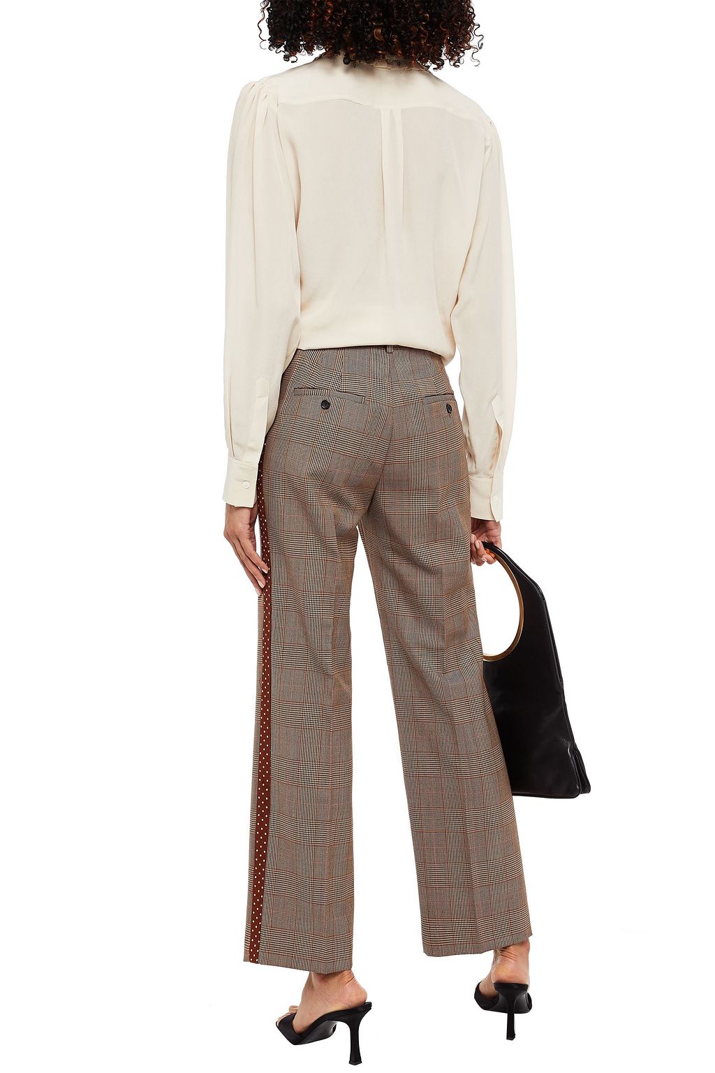 PAUL & JOE Velvet-trimmed Prince of Wales checked woven straight-leg pants