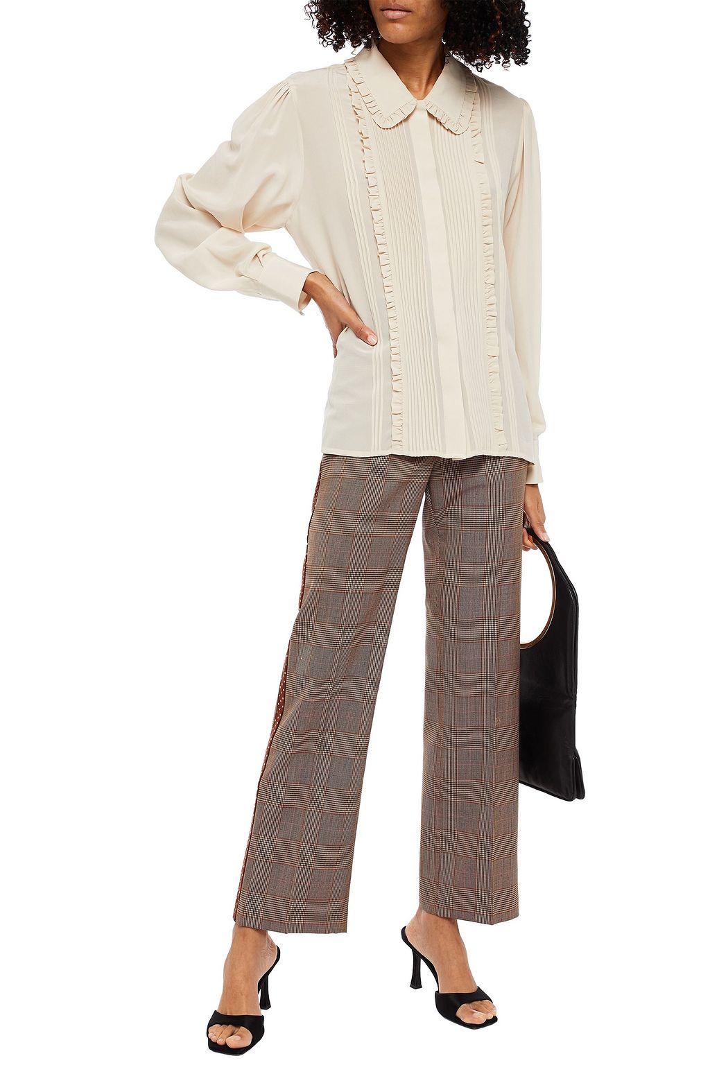 PAUL & JOE Velvet-trimmed Prince of Wales checked woven straight-leg pants