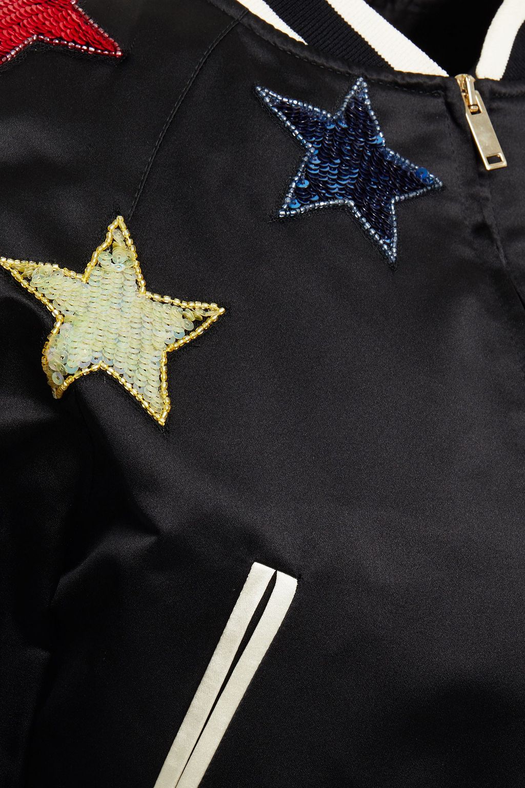 VALENTINO GARAVANI Cropped embellished silk-satin bomber jacket