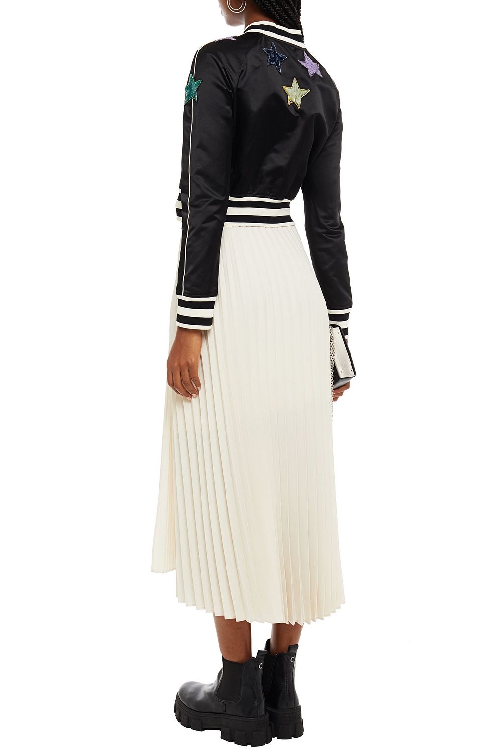 VALENTINO GARAVANI Cropped embellished silk-satin bomber jacket