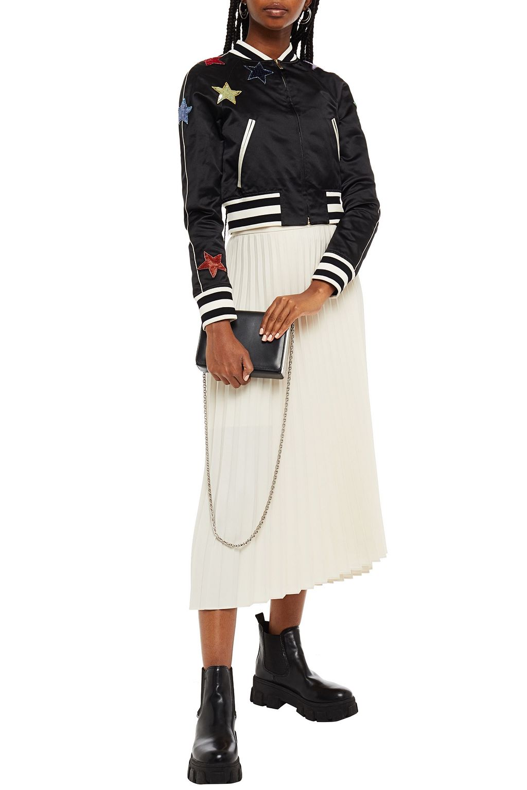 VALENTINO GARAVANI Cropped embellished silk-satin bomber jacket