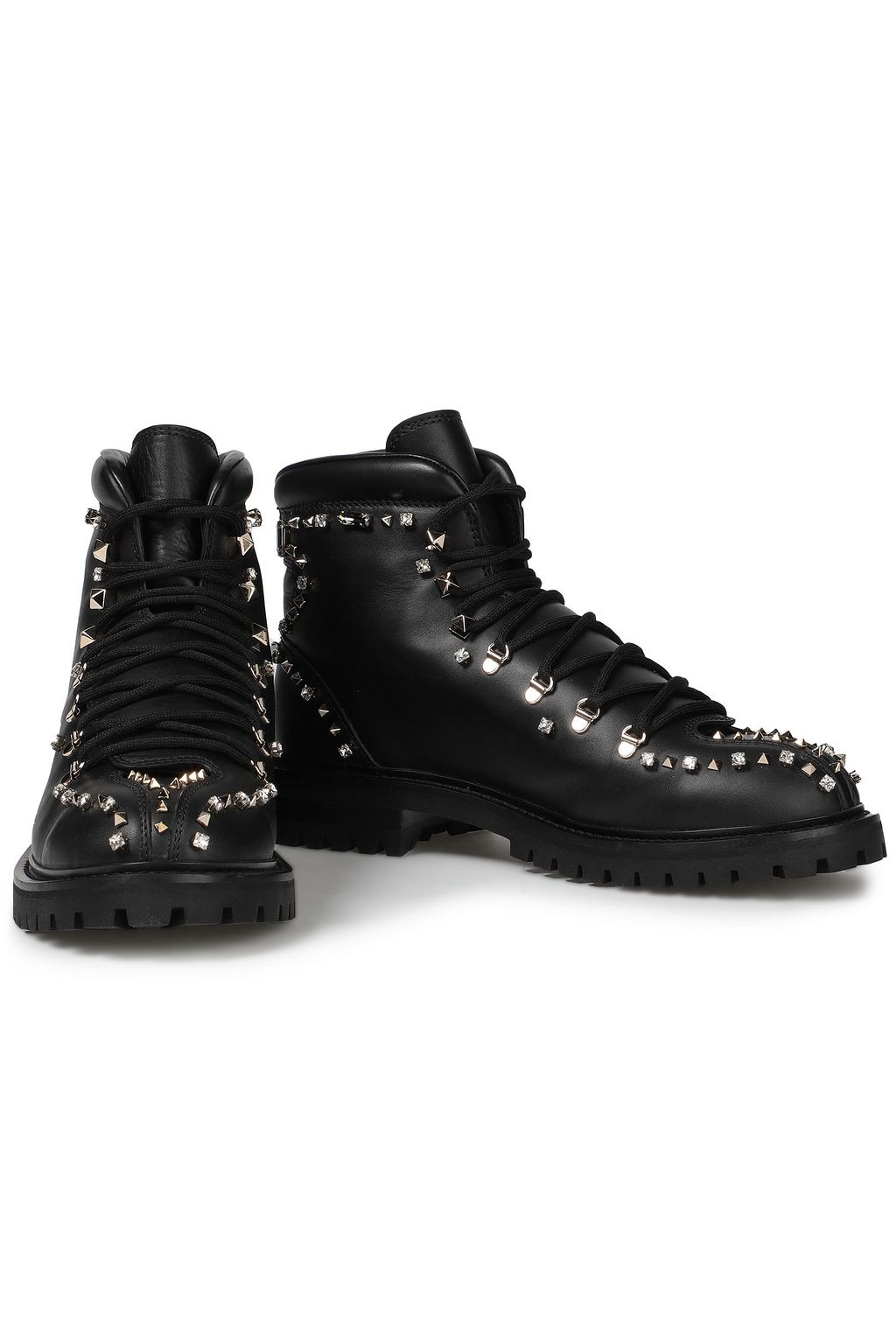 VALENTINO GARAVANI Embellished leather combat boots