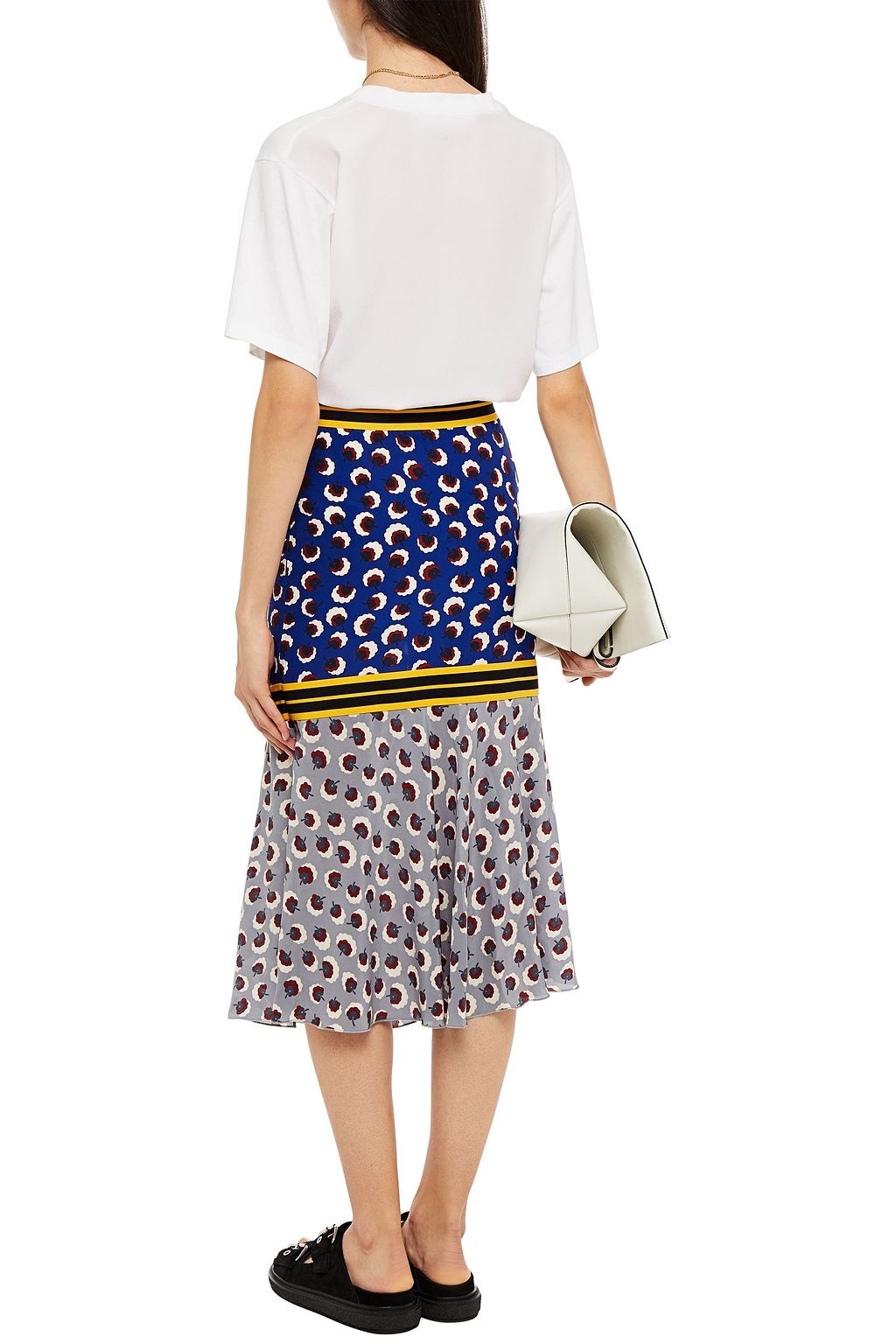 STELLA MCCARTNEY Paneled printed silk crepe de chine midi skirt