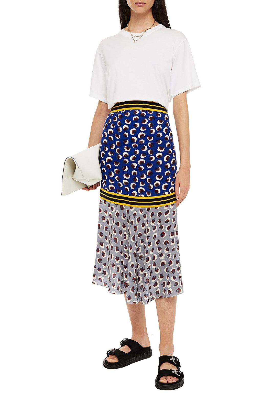 STELLA MCCARTNEY Paneled printed silk crepe de chine midi skirt