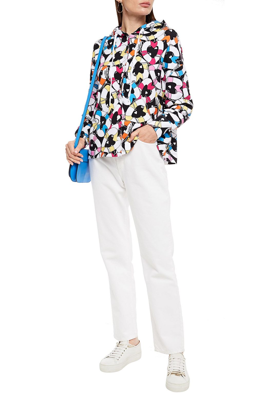 LOVE MOSCHINO Printed French cotton-blend terry hoodie