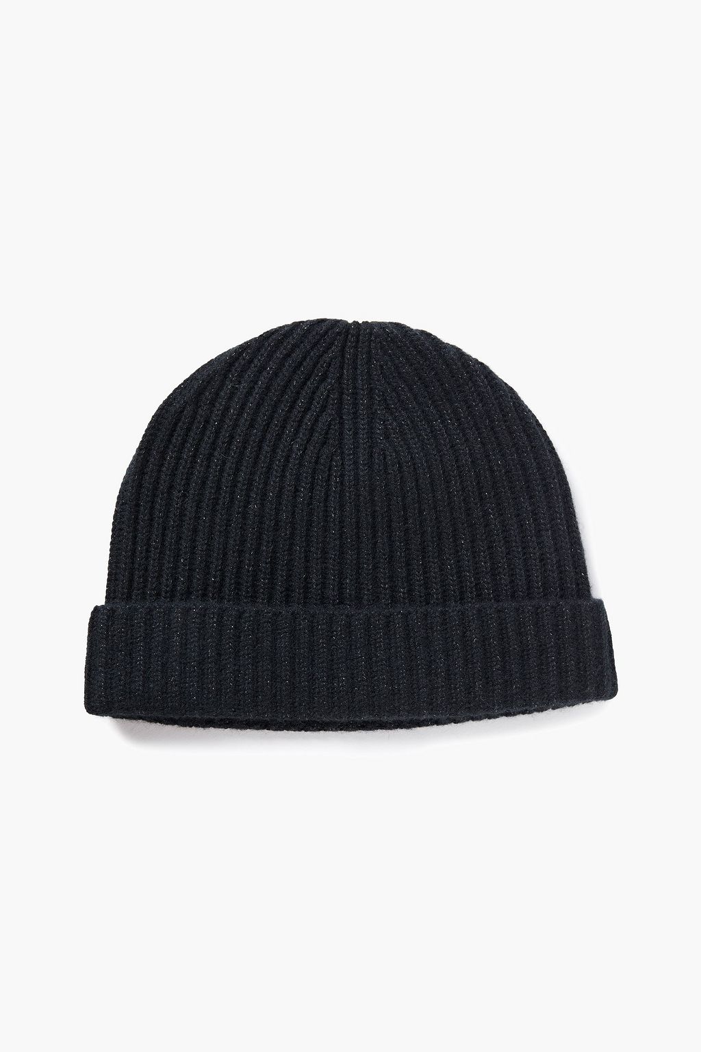 Black Metallic ribbed cashmere beanie 