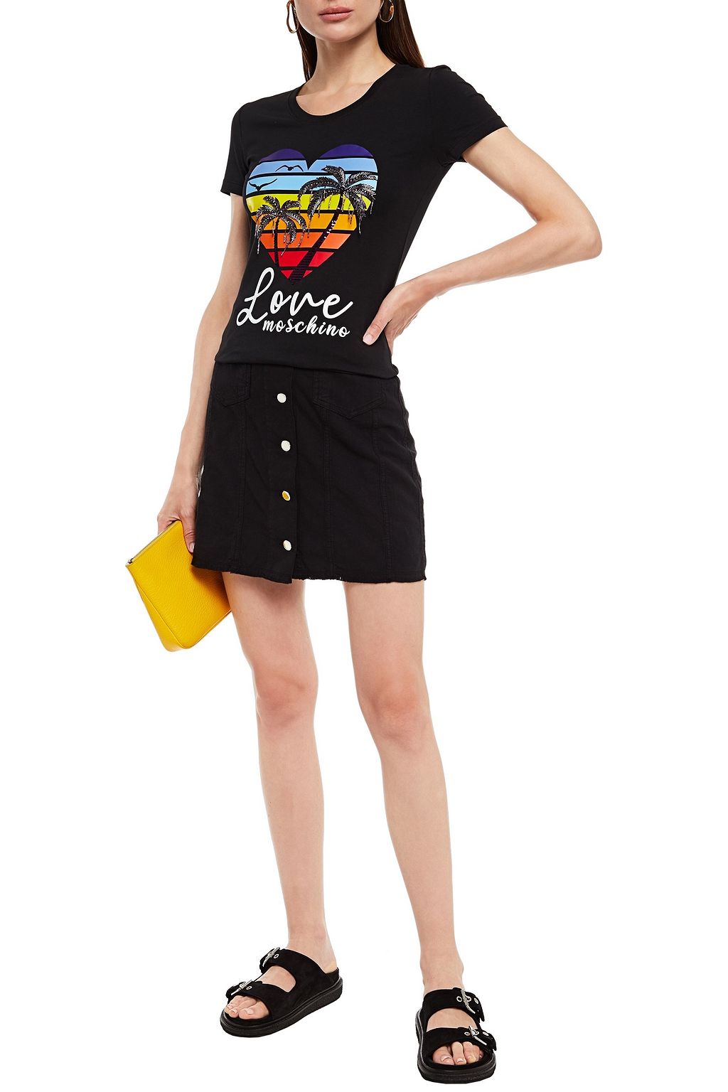 LOVE MOSCHINO Bead-embellished printed stretch-cotton jersey T-shirt