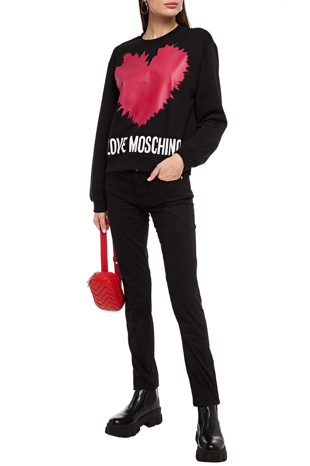 LOVE MOSCHINO Printed French cotton-terry sweatshirt