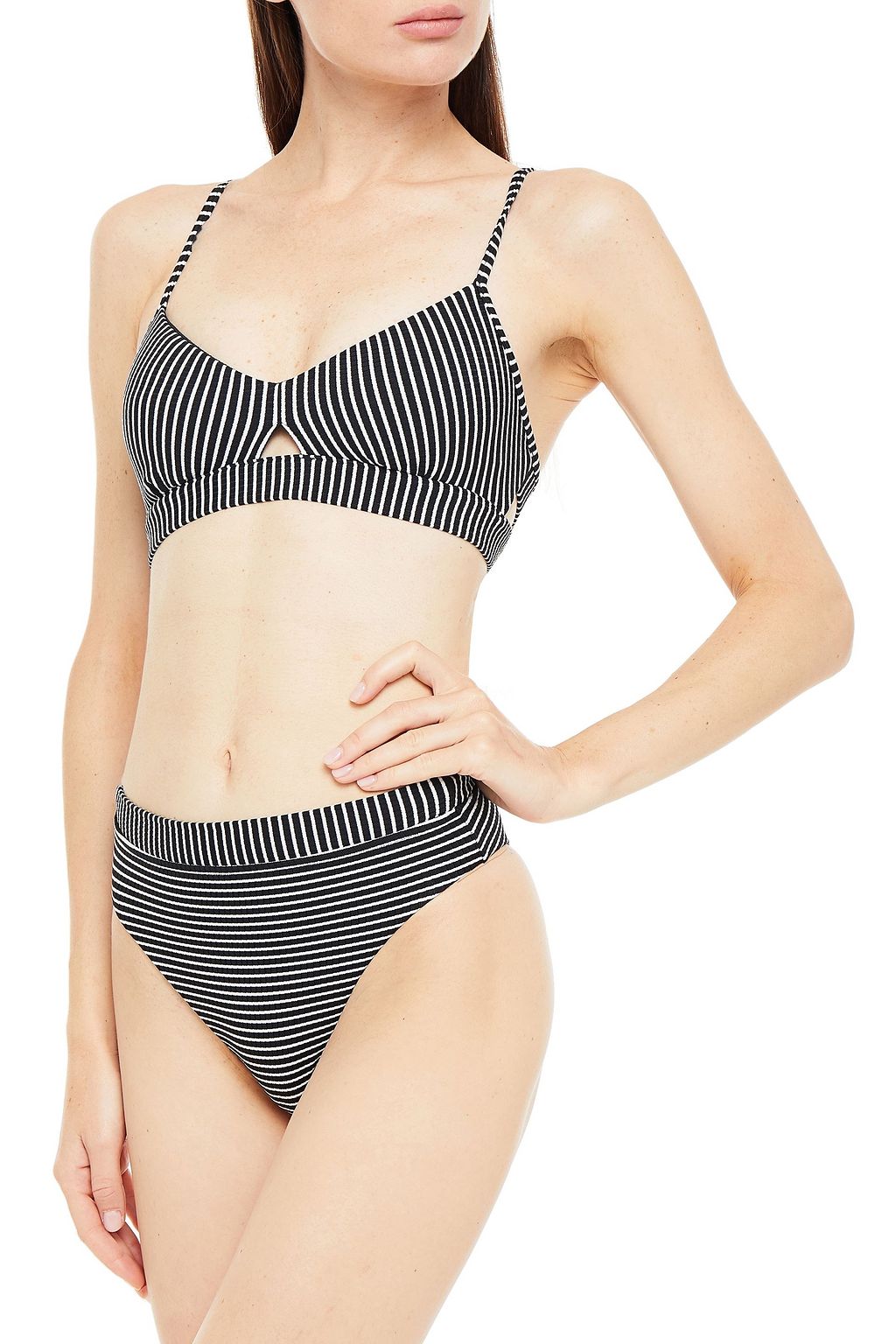 SEAFOLLY Go Overboard cutout striped ribbed bikini top