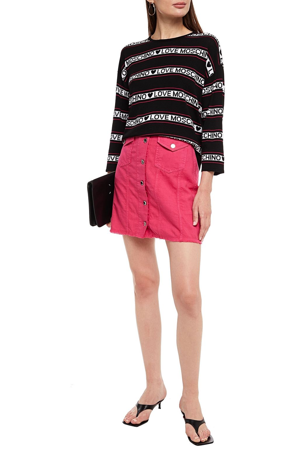 LOVE MOSCHINO Embroidered cotton-blend mini skirt