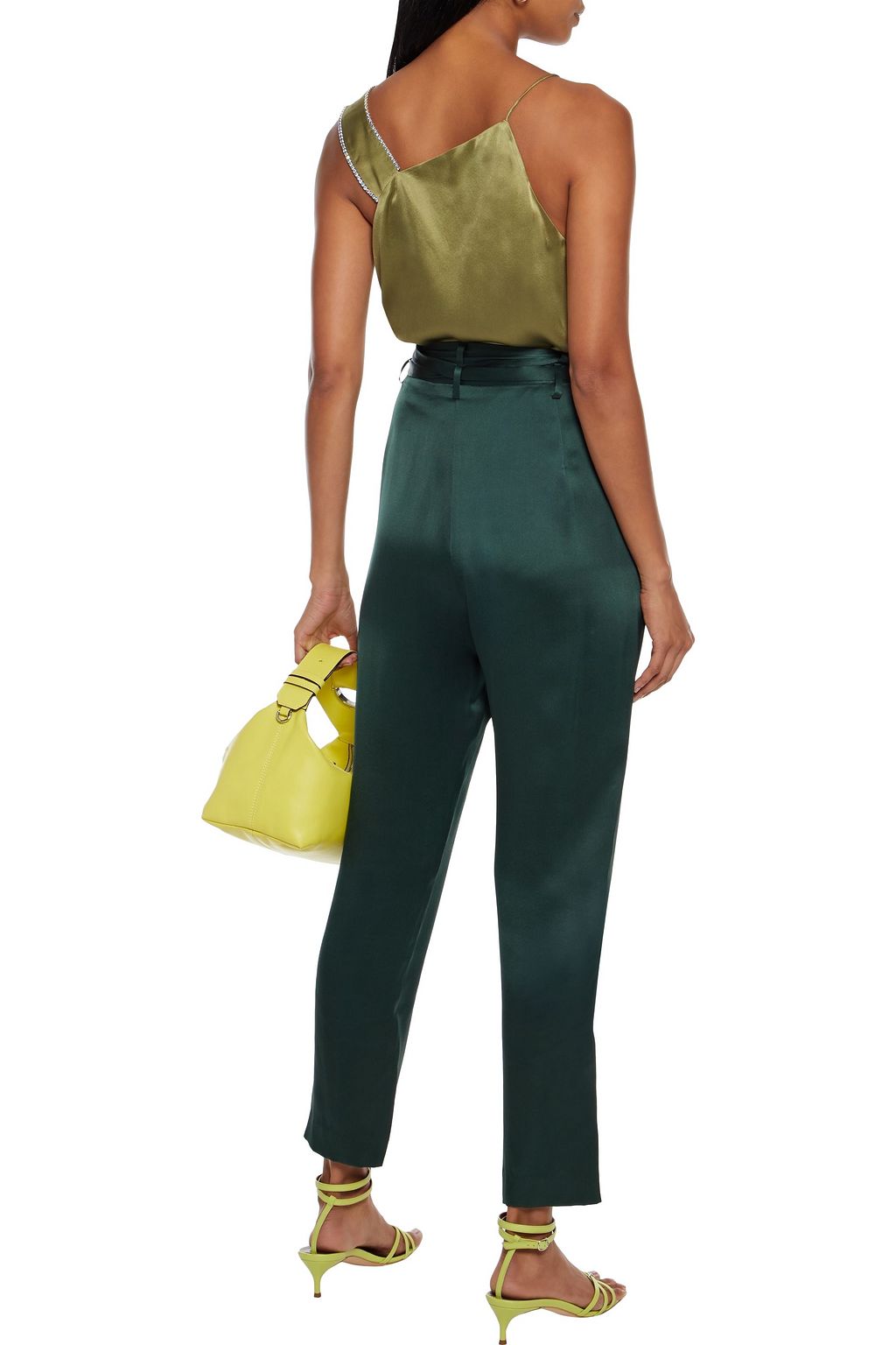 MICHELLE MASON Belted silk-charmeuse tapered pants