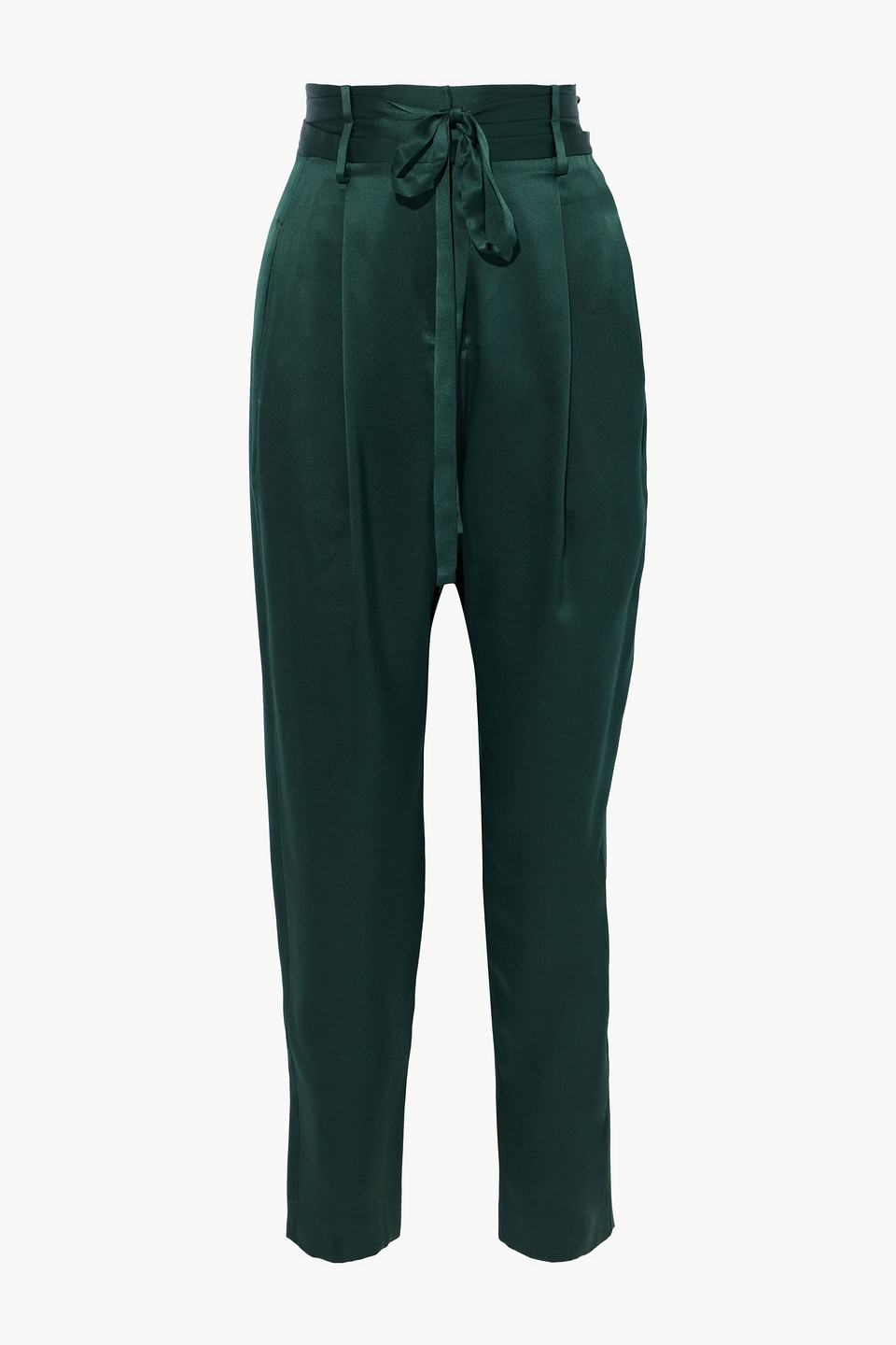 Belted silk-charmeuse tapered pants