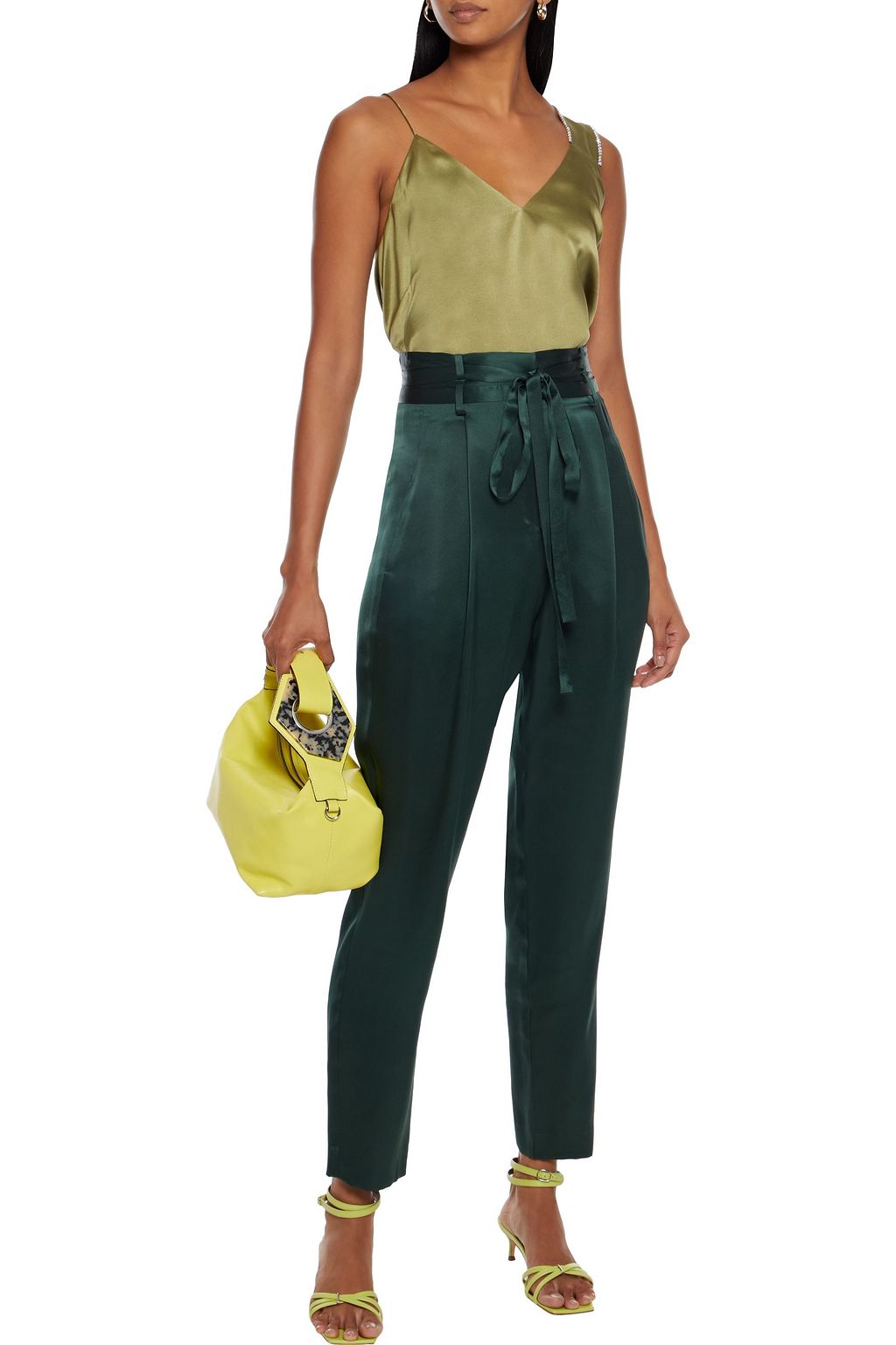 MICHELLE MASON Belted silk-charmeuse tapered pants