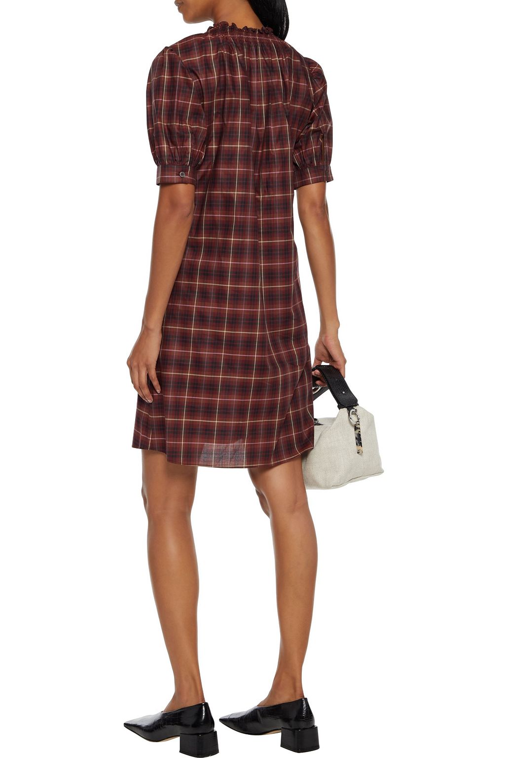 PS PAUL SMITH Shirred checked cotton-voile mini dress