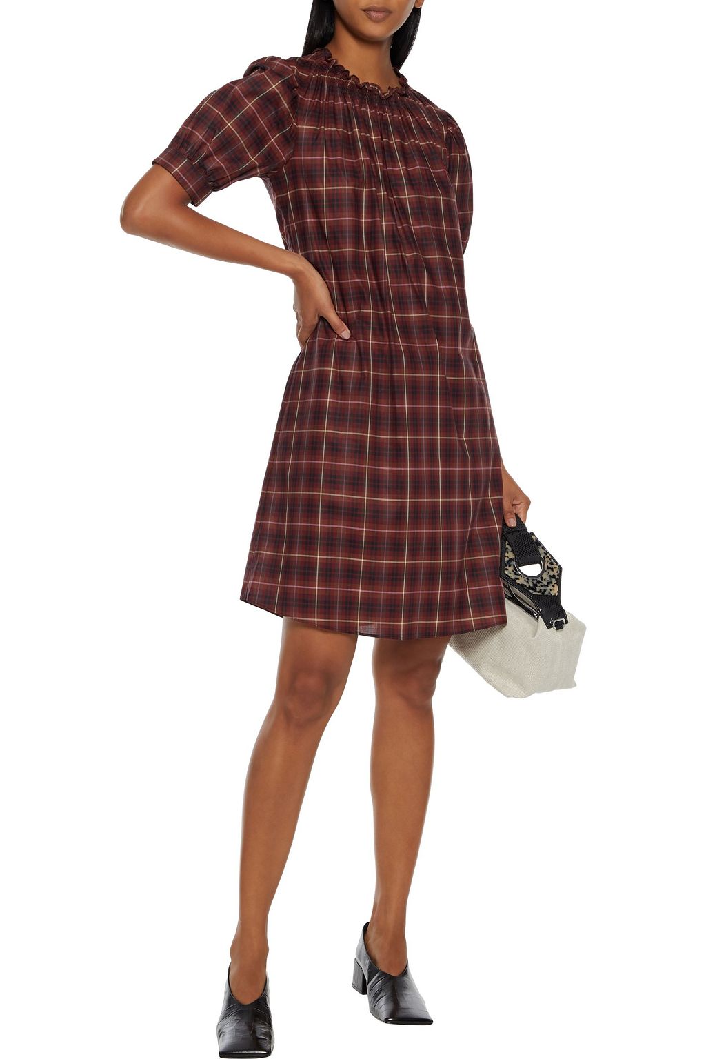 PS PAUL SMITH Shirred checked cotton-voile mini dress