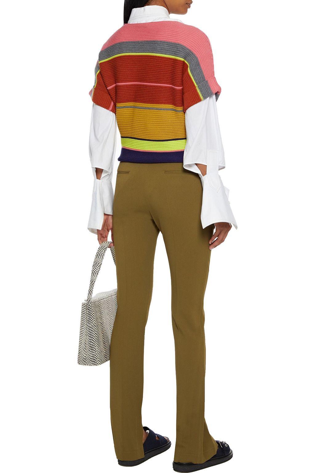 PS PAUL SMITH Striped ribbed wool and cotton-blend top