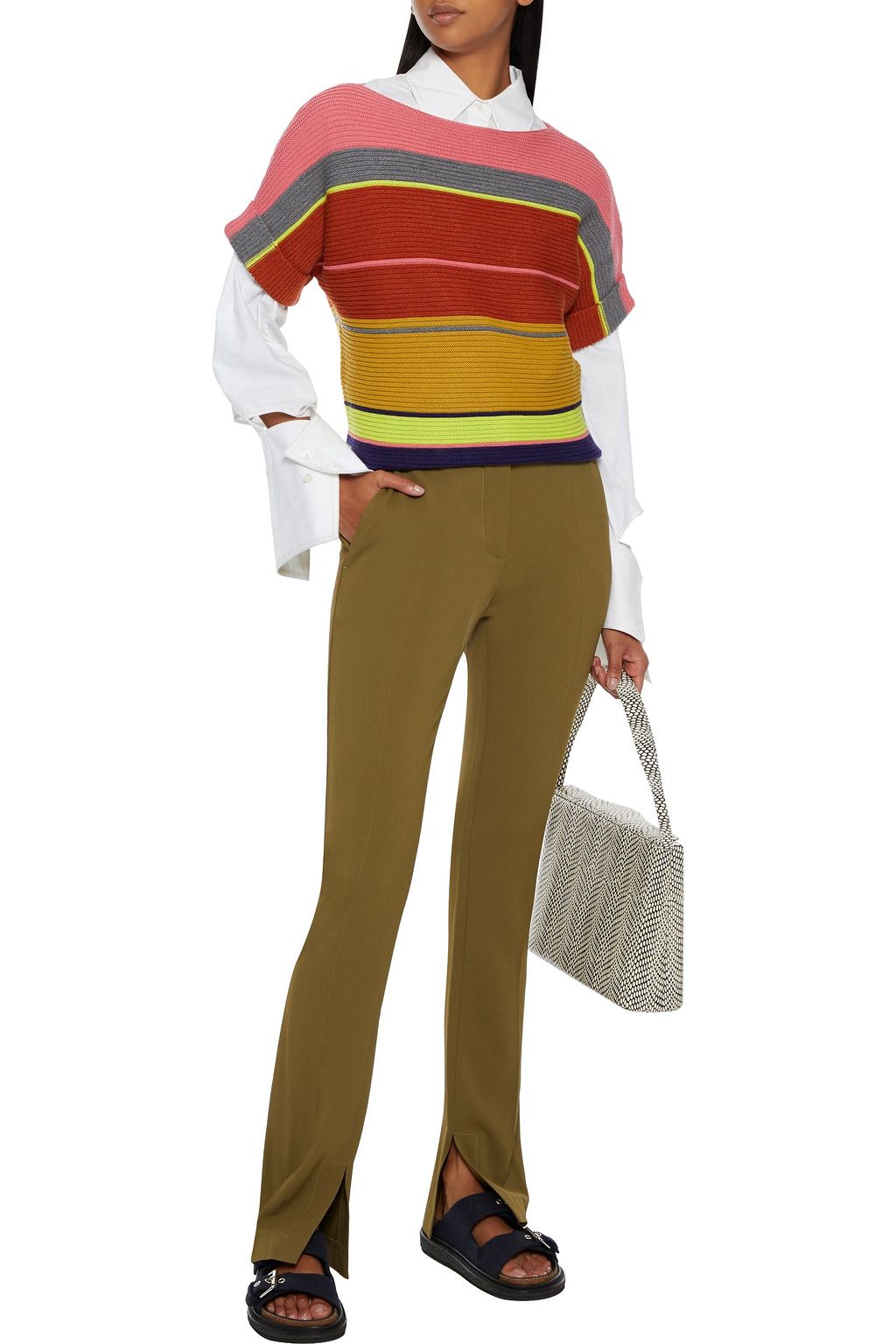 PS PAUL SMITH Striped ribbed wool and cotton-blend top
