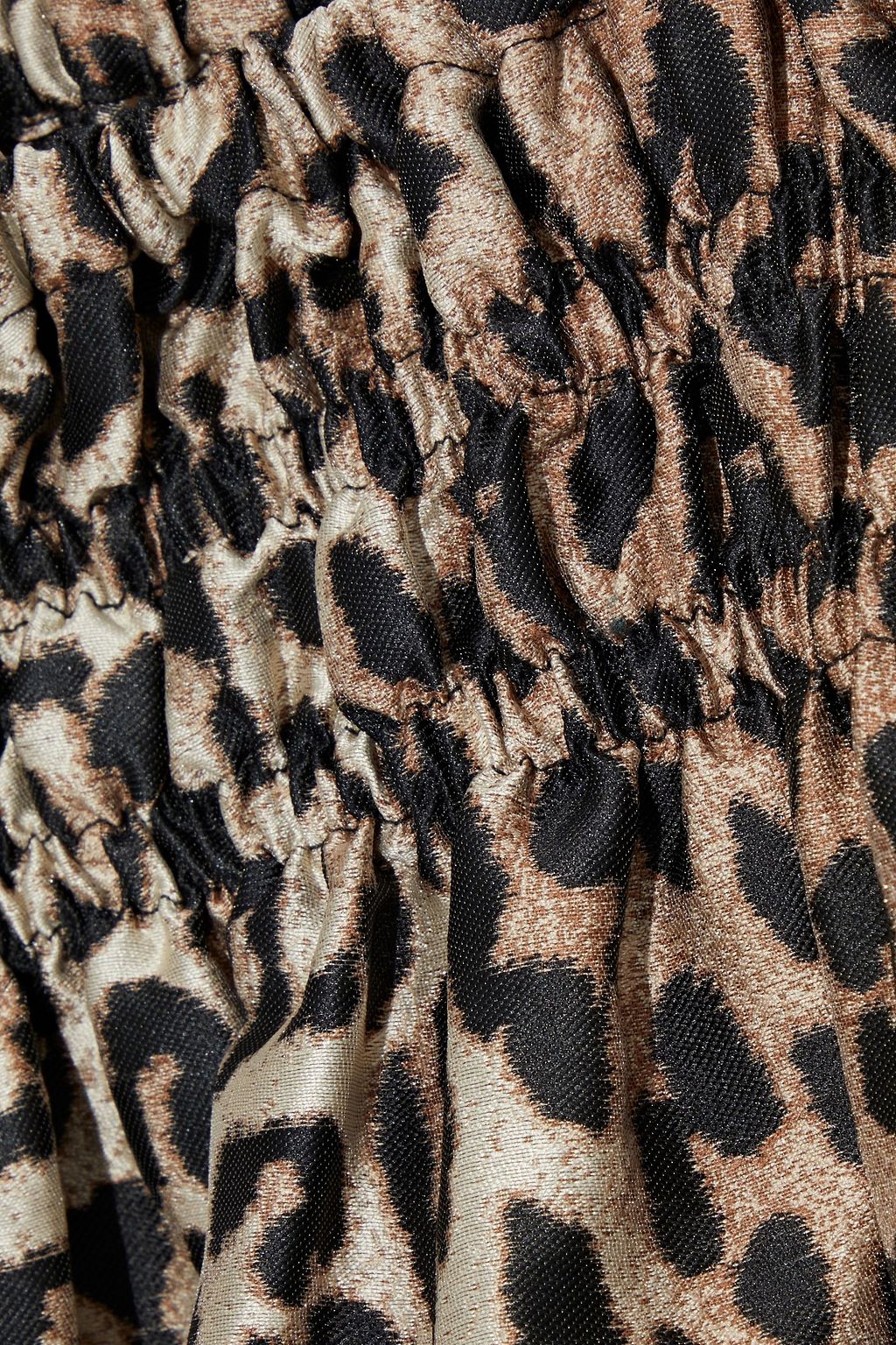 GANNI Cold-shoulder gathered leopard-jacquard midi dress