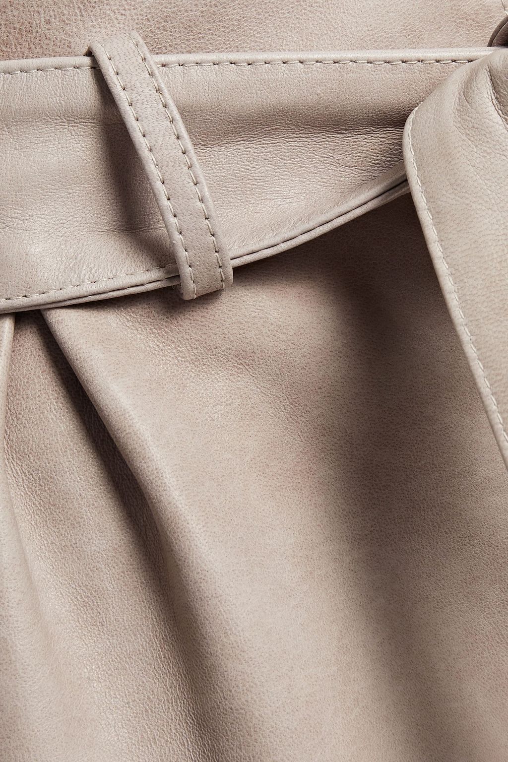 DROME Belted pleated leather shorts