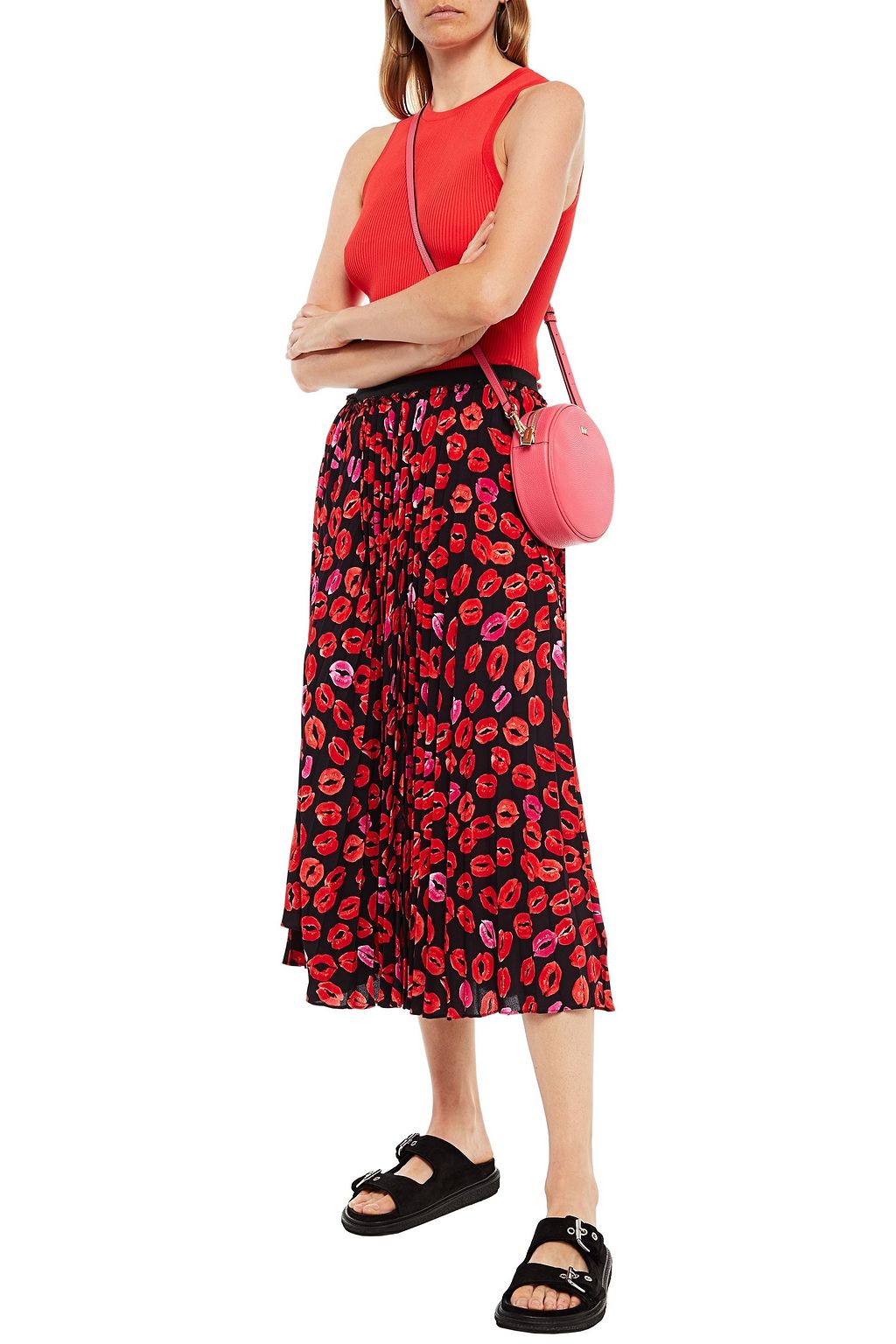 MARNI Pleated printed crepe midi skirt