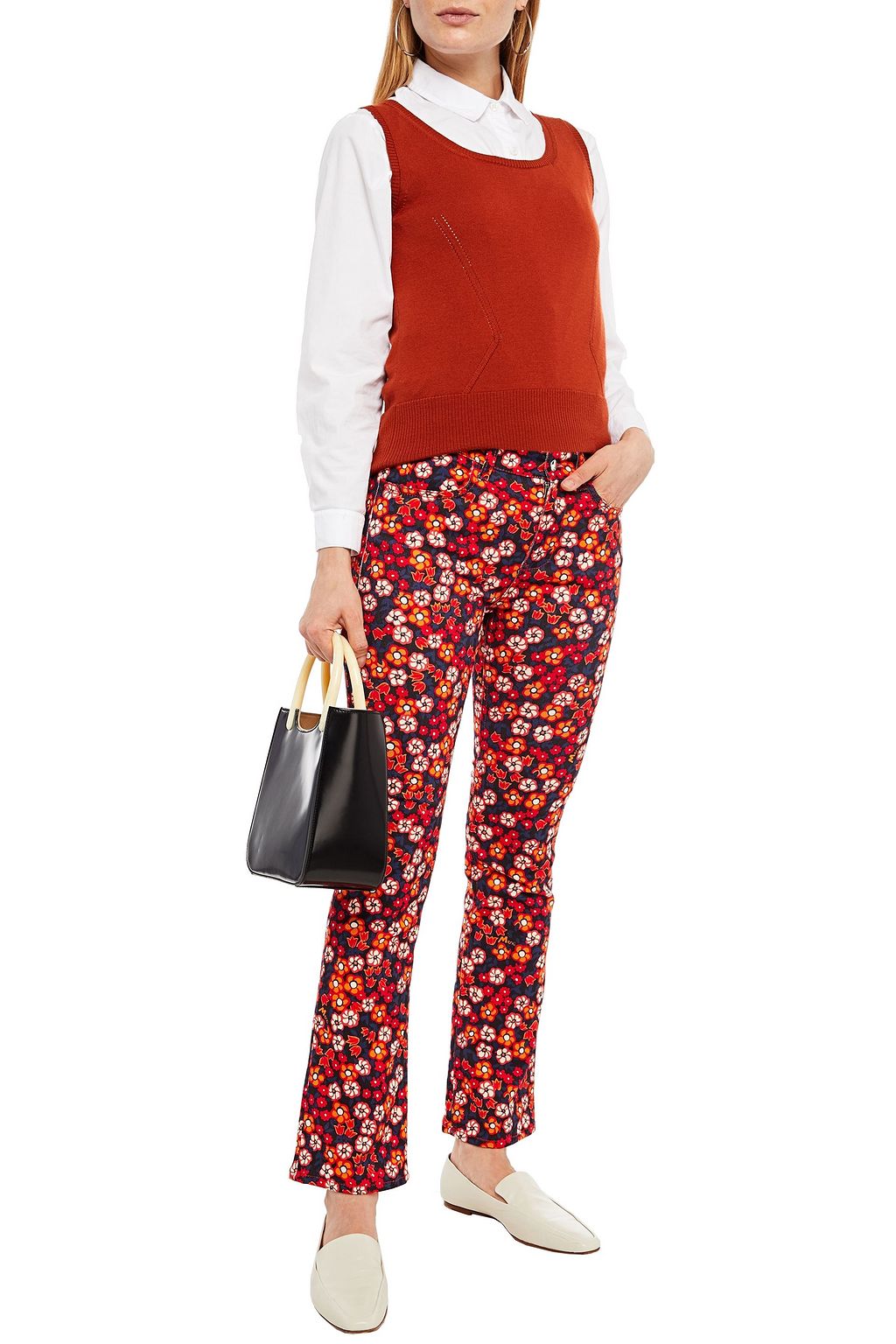 MARNI Floral-print mid-rise bootcut jeans